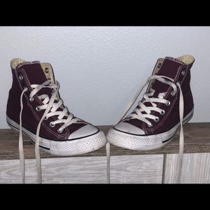 burgundy high top converse